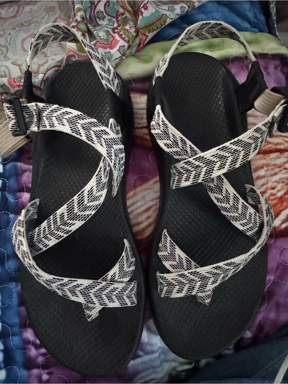 Chaco Women's Black Sandals with White Chevron Straps